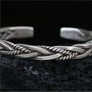 MEN’S Solid Braided Adjustable 925 Sterling Silver Cuff Bracelet